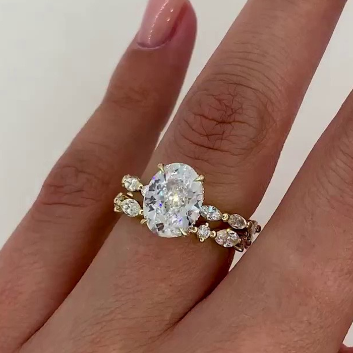 Oval Cut 925 Sterling Silver Golden Tone Bridal Sets