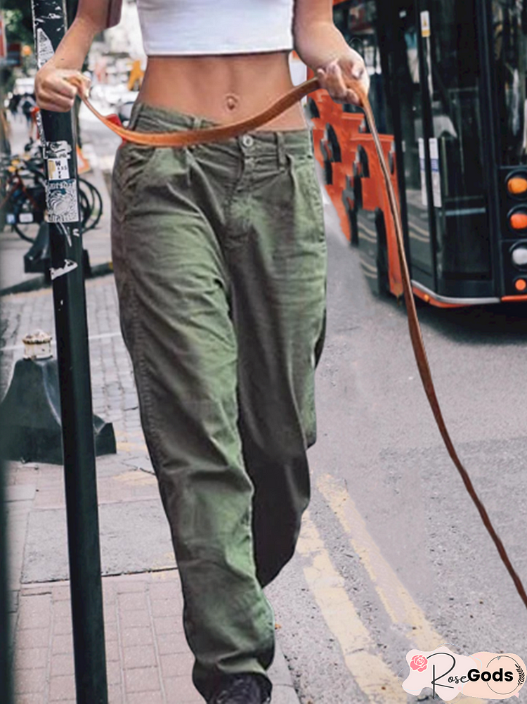 Casual Plain Pockets Cargo Pants