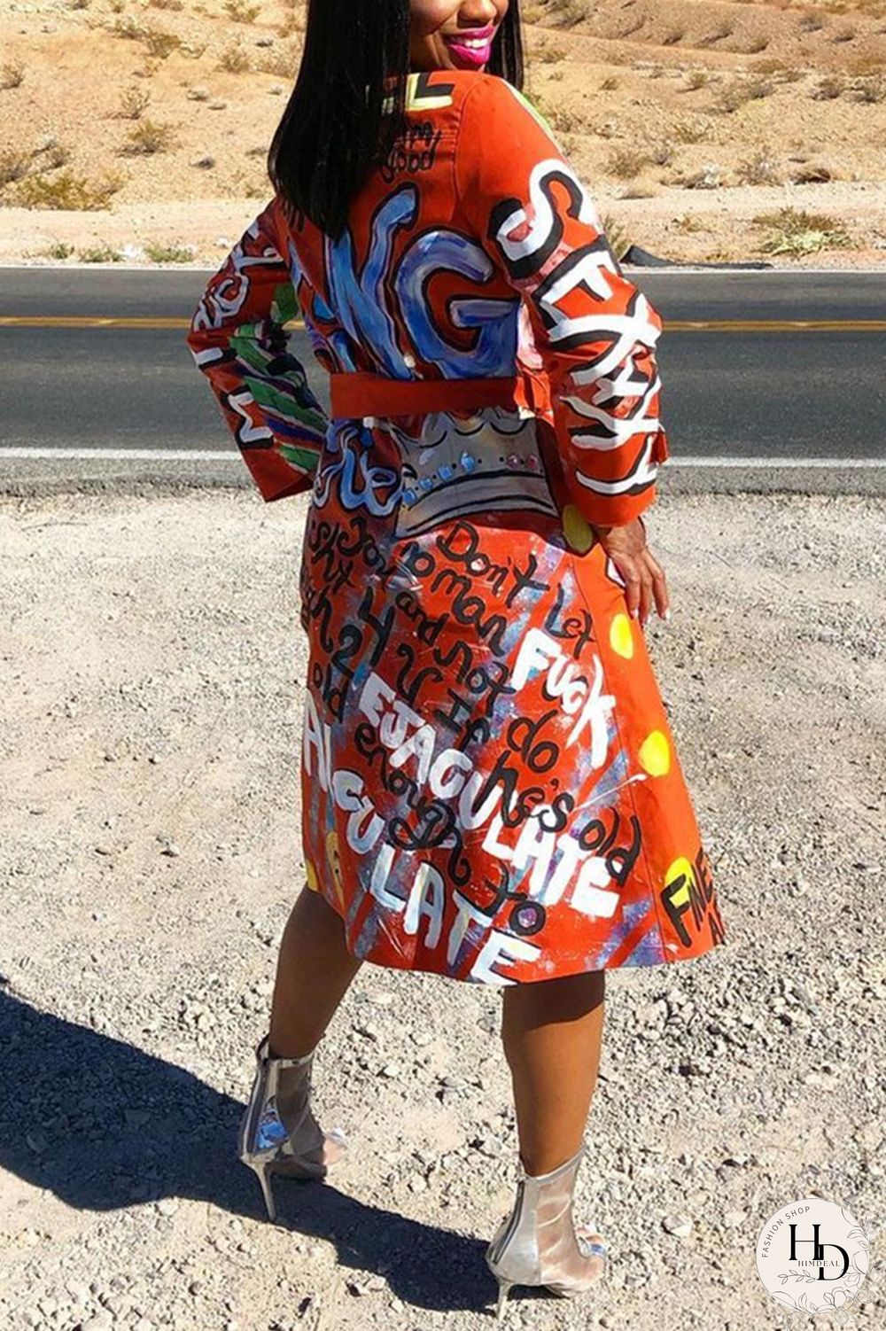 Red Fashion Casual Print Cardigan Turndown Collar Outerwear