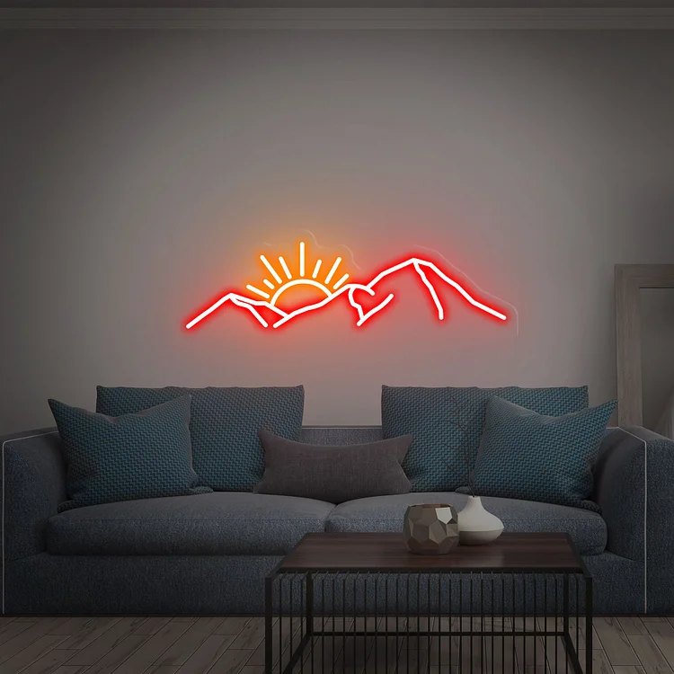 Mountain with Sunset Neon Sign Led Sign for Living Room Sunset Neon Sign Art Neon Sign Wall Decor Gifts for Family Office Wall Decor