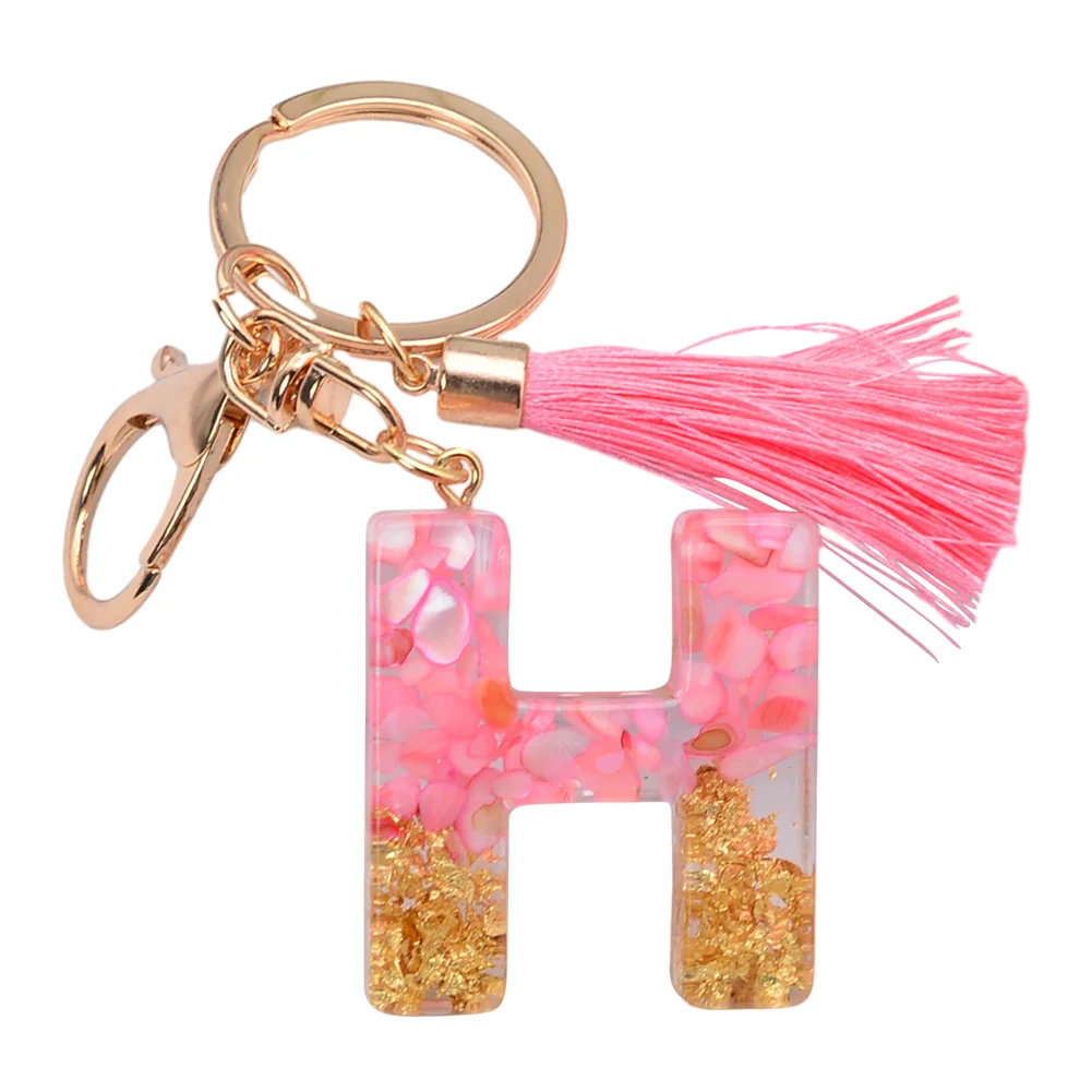 Resin Initial Key Ring with Tassel Alphabet Keyring for Car Keys Wallet Handbags