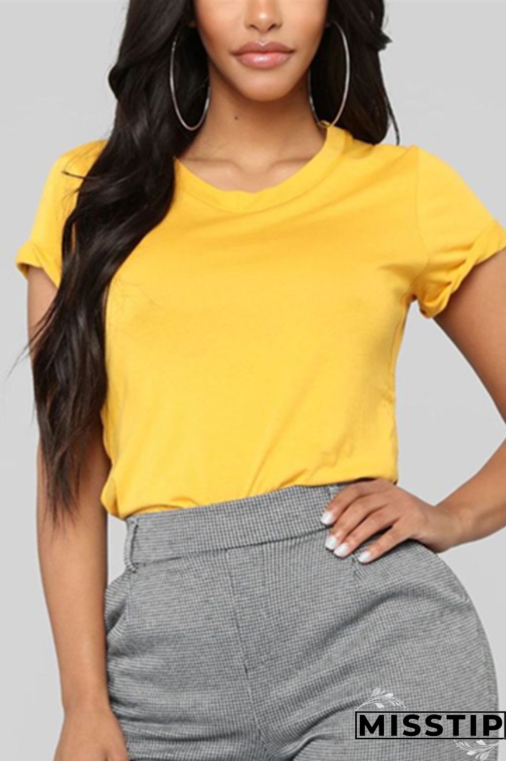 Gray Fashion Casual O Neck Short Sleeve Regular Sleeve Regular Solid Tops