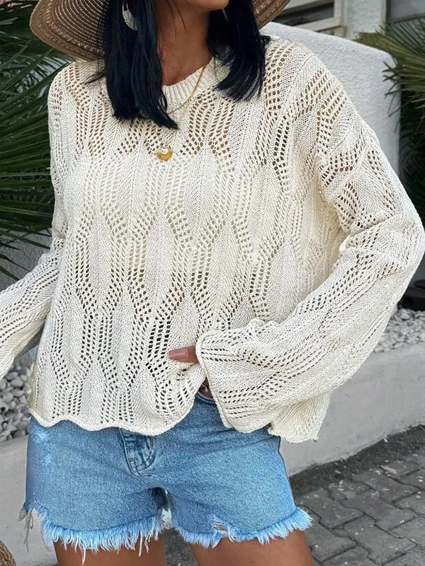 Athvotar Athvotar New Beach Hooded Solid Color Hollow Knitted Long-Sleeved Sunscreen