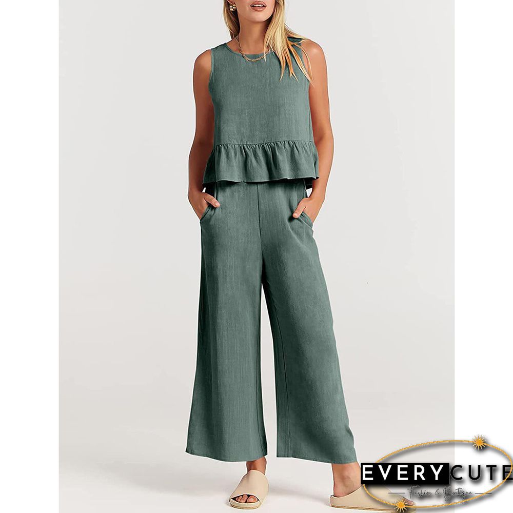 Gary Green Sleeveless Pleated Tank and Wide Leg Pants set