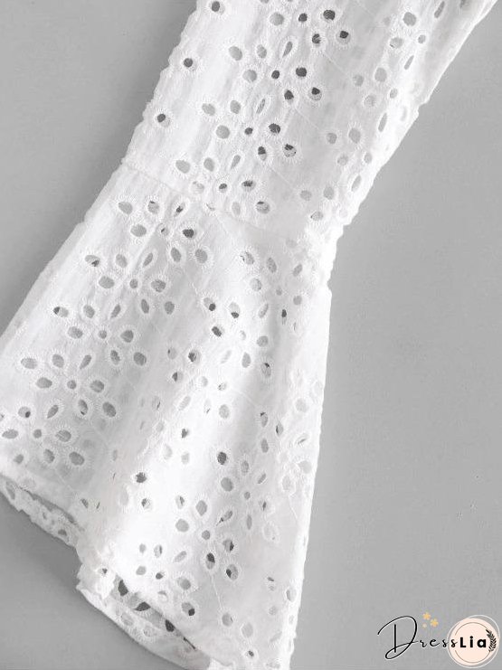 Broderie Anglaise Lace Up Ruffle Milkmaid Crop Blouse for Women