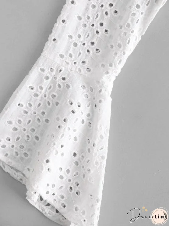 Broderie Anglaise Lace Up Ruffle Milkmaid Crop Blouse for Women