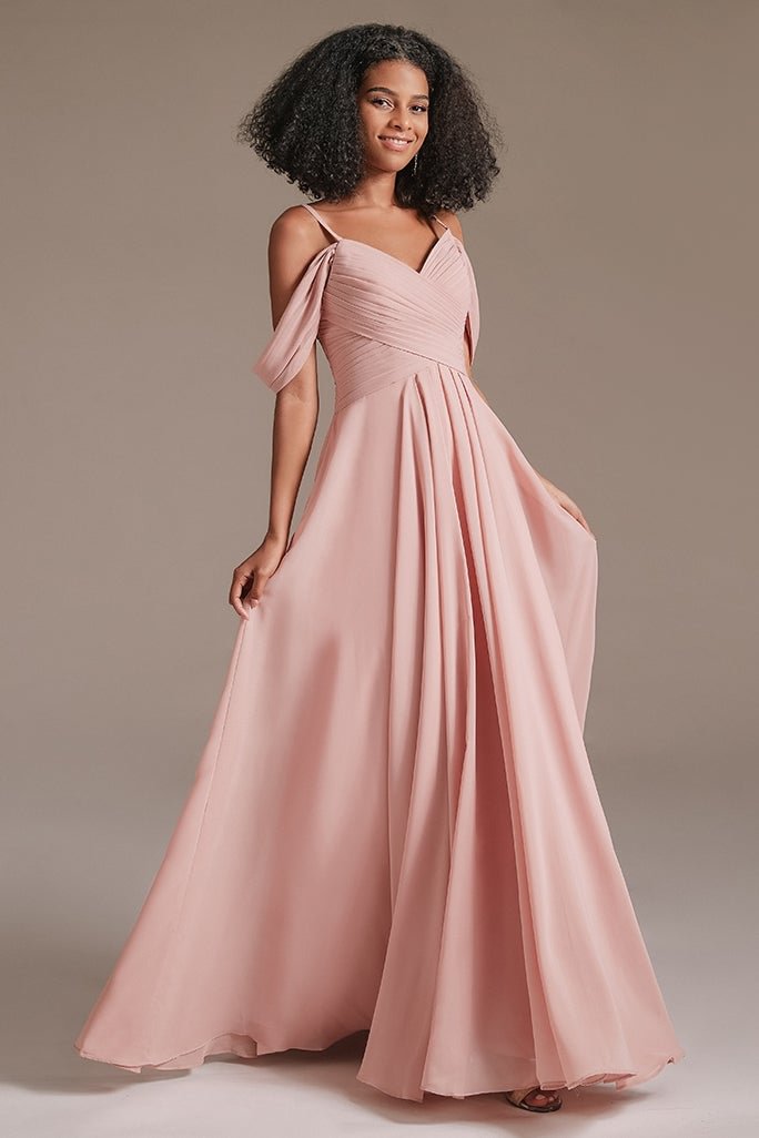 Chiffon Off-the-Shoulder Bridesmaid Dress Pleated | Ballbellas Ballbellas