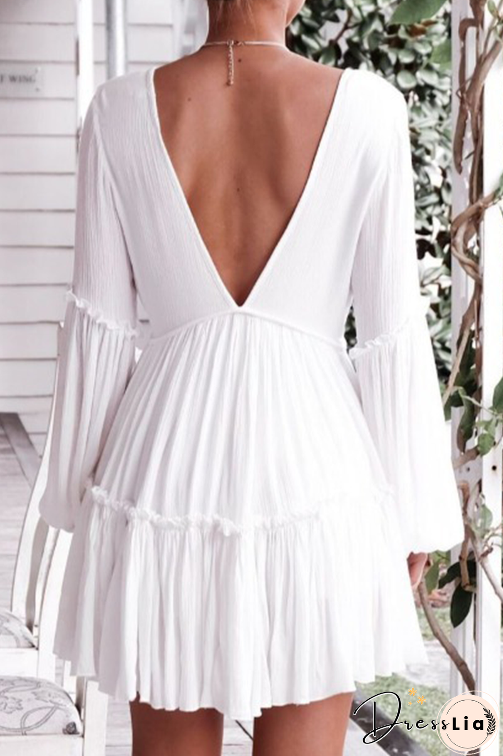 Fashion Casual Solid Backless Stringy Selvedge V Neck A Line Dresses