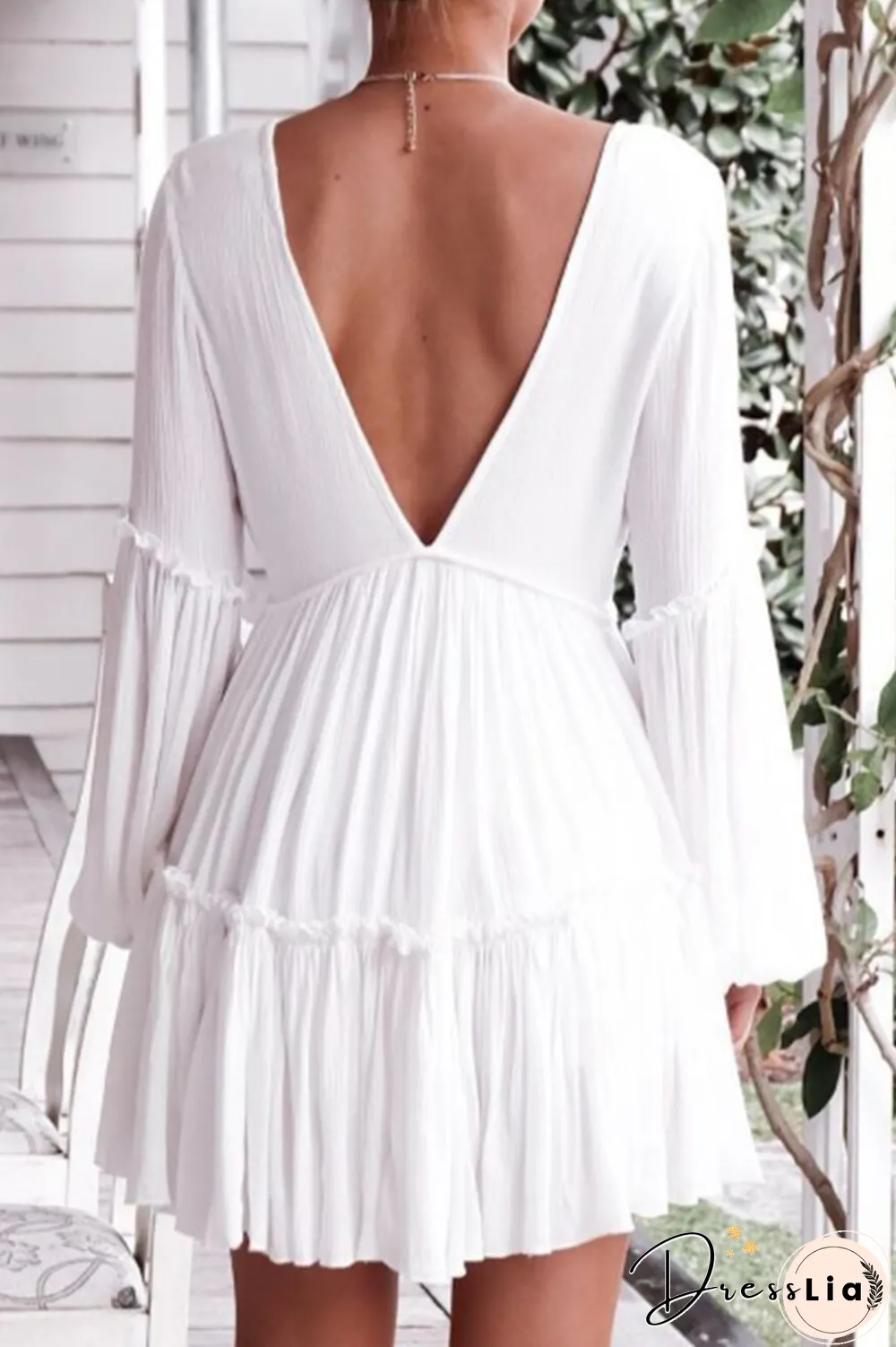Fashion Casual Solid Backless Stringy Selvedge V Neck A Line Dresses