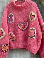 Abstract Creative Valentine Vibes Coquette Valentine Heart Art Print Knitted Pullover Sweater