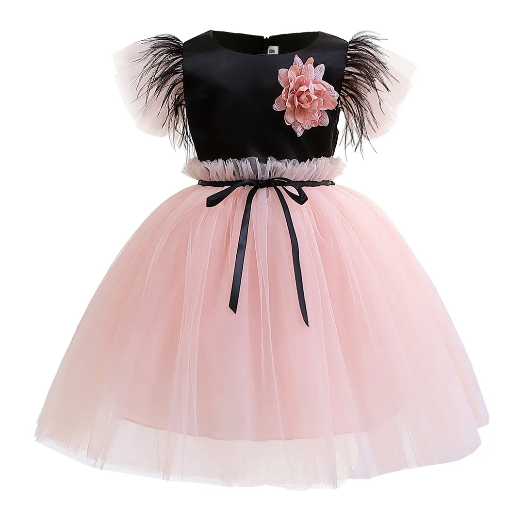 Girls' Feather Flower Dress: Baby Princess Dress with Puffy Tulle, Perfect for Parties & Special Occasions