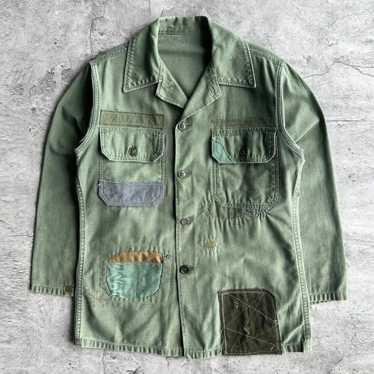 Vintage US Army OG-107 P63 Patched Fatigue Shirt