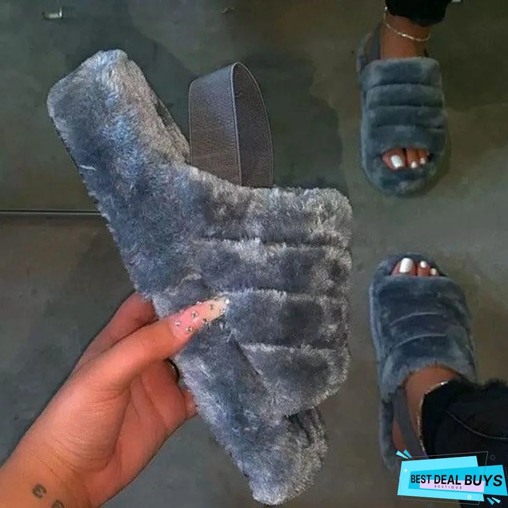 Fur Sling Back Slipper Sandals