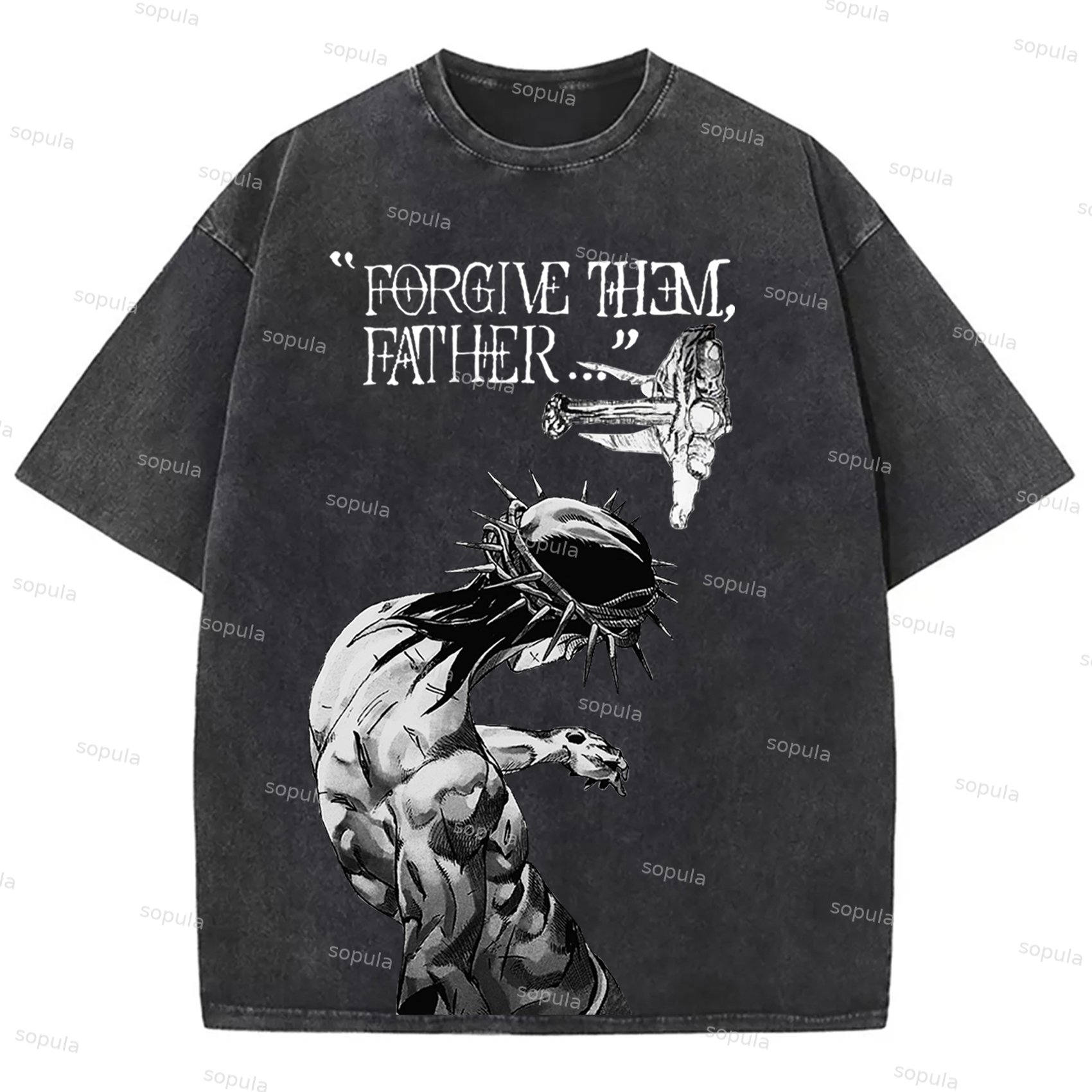 Sopula Street Casual Forgive Them Father Printed Washed T-Shirt