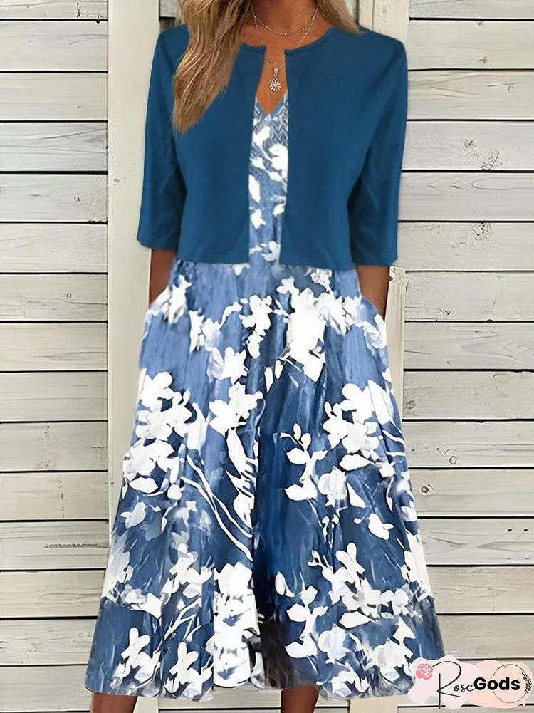 Women Casual Floral Autumn High Elasticity Daily Regular Fit Half Sleeve Crew Neck Regular Two Piece Sets