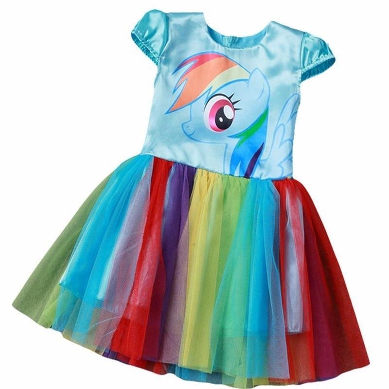 Summer Princess Little Pony Rainbow Dresses For Girls Halloween Birthday Party My Baby Unicorn Vestidos Dress Clothing
