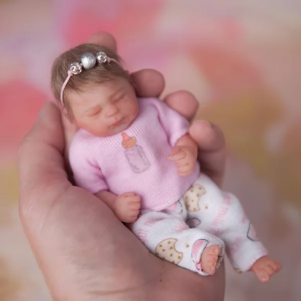 Miniature Doll Sleeping Full Body Silicone Reborn Baby Doll, 6 Inches Realistic Newborn Baby Doll Boy or Girl Named Eden