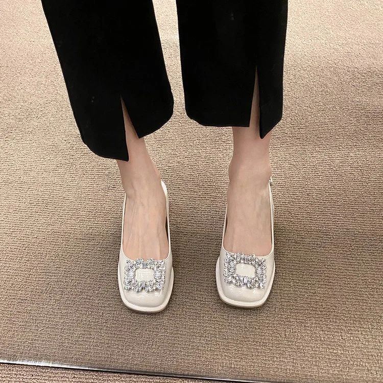 Yyvonne New Baotou Sandals French Retro Square Drill Buckle After The Air Coarse Temperament Fairy Sandals