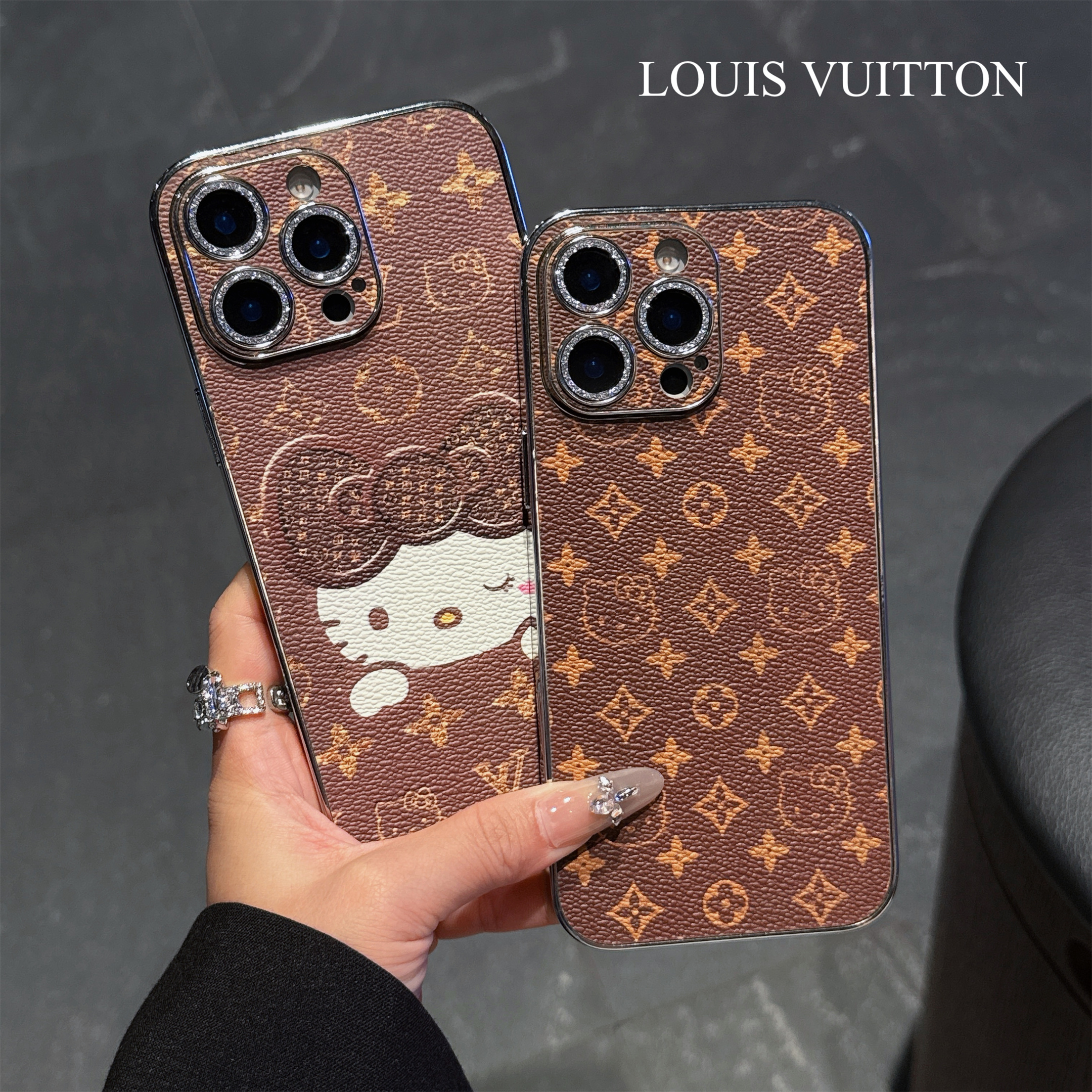 LV Canvas Leather Cute HelloKitty Camera Protective Film Apple iPhone Case
