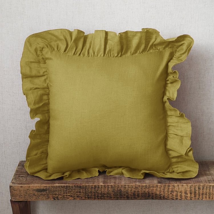 Yellow Ruffle 100% Flax Linen Pillowcases-ChouChouHome
