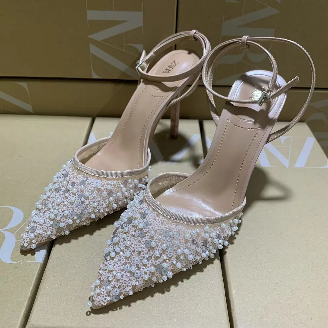 Breakj Breakj Home 2025 New Famous Lumindia Bright Film Fine Heel High Heel Female Sharp Sexy T-Word Head After The Empty Water Drill Sandals