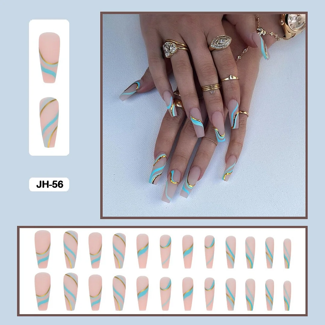 24pcs Gradient Amber Marble Texture Nails Art Long Trapezoid False Nails Wearable Fake Nails With Glue And Wearing Tools-Nail Inspo