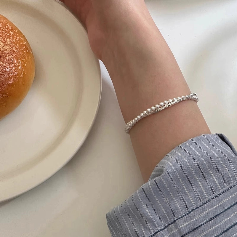 Korean-style Niche Heavy Industry Pearl Silver Beaded Bracelet Women's Light Luxury Niche Exquisite Bracelet Trendy Bracelet For Girlfriends