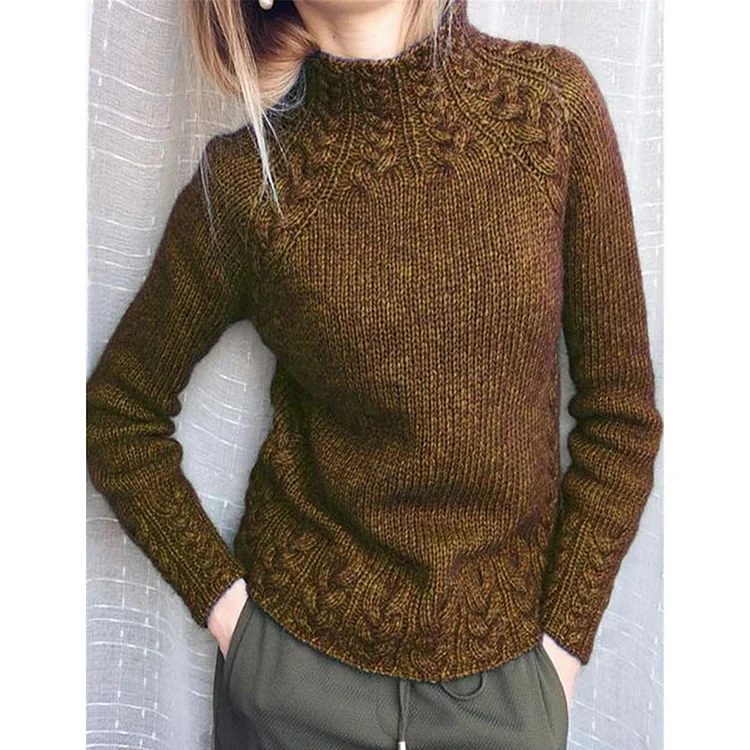 Pure Color Linen Pattern Knitted Sweater