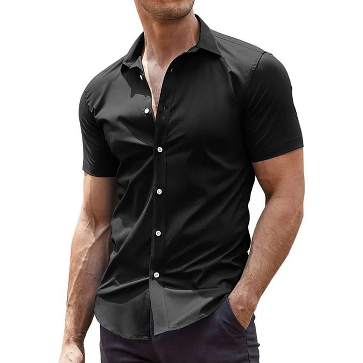 BrosWear Men's Solid Color Comfortable Casual Short Sleeve  Shirt
