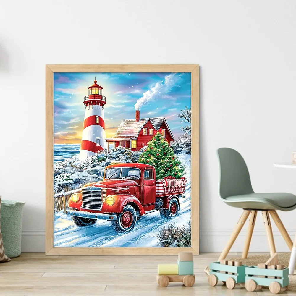11CT Full Stamped CrossStitch - Lighthouse Truck(Canvas|40*50CM)