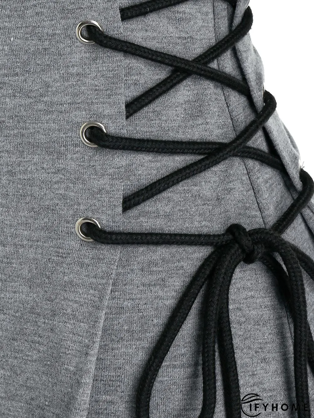 Women Long Sleeve Autumn Dress Drawstring Lace Up Hoodie Gothic Mini Dress | IFYHOME