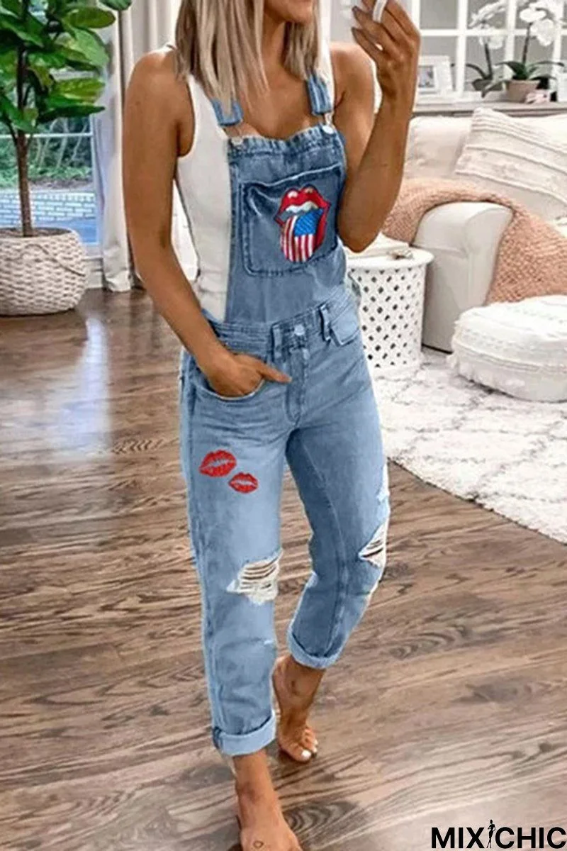 Lip Denim Distressed Plus Size Overall