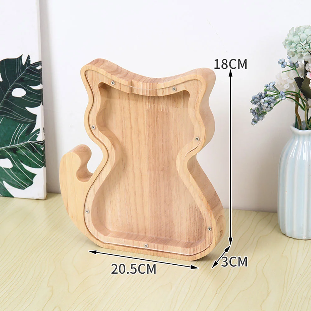 Purexcellent™ New wooden creative cat transparent desktop piggy bank
