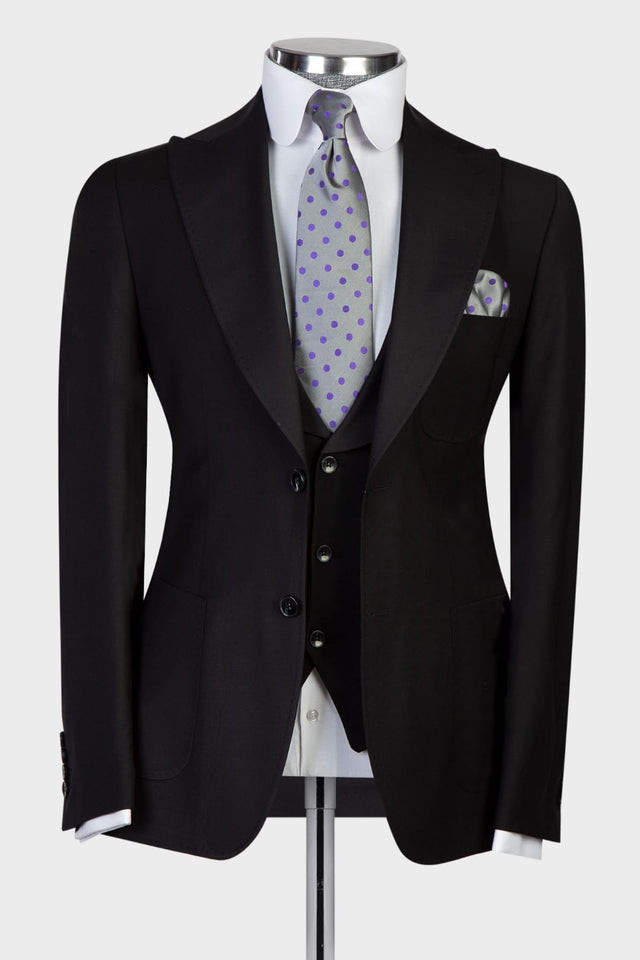 Bellasprom Black Two Buttons Peaked Lapel Men Suits For Business Bellasprom