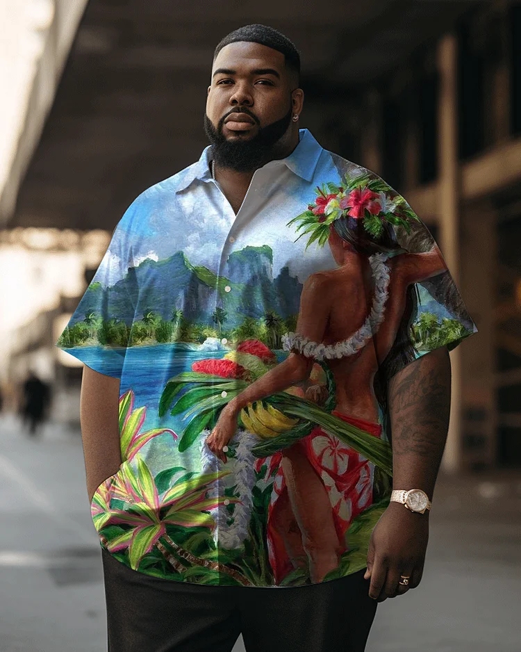 Beauty Beach Print Large Men's Hawaiian Shirt
