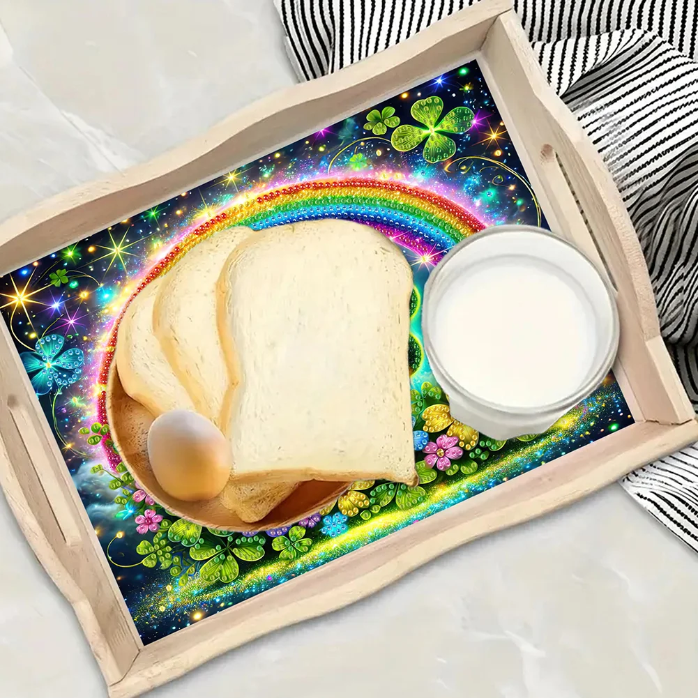 5D DIY Wooden St. Patricks Day Diamond Painting Tray Art Craft for Desk Coffee Table