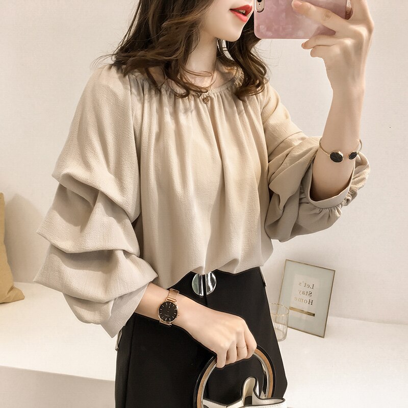 Women Fashion Chiffon Solid Shirts