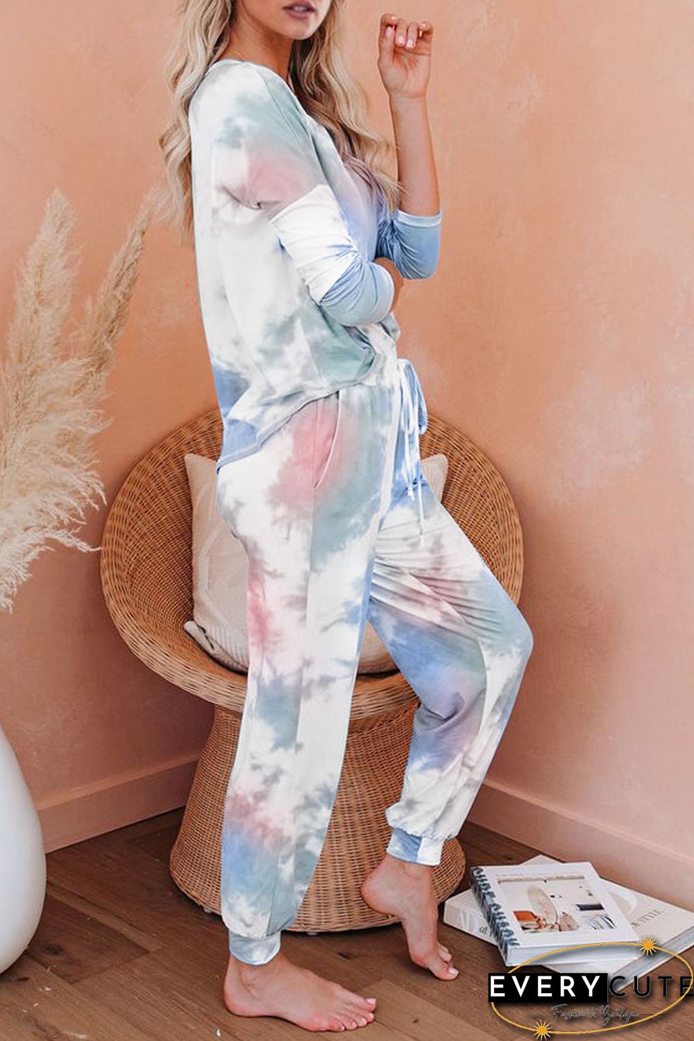 Multicolor Tie Dye Knit Long Sleeve Joggers Set