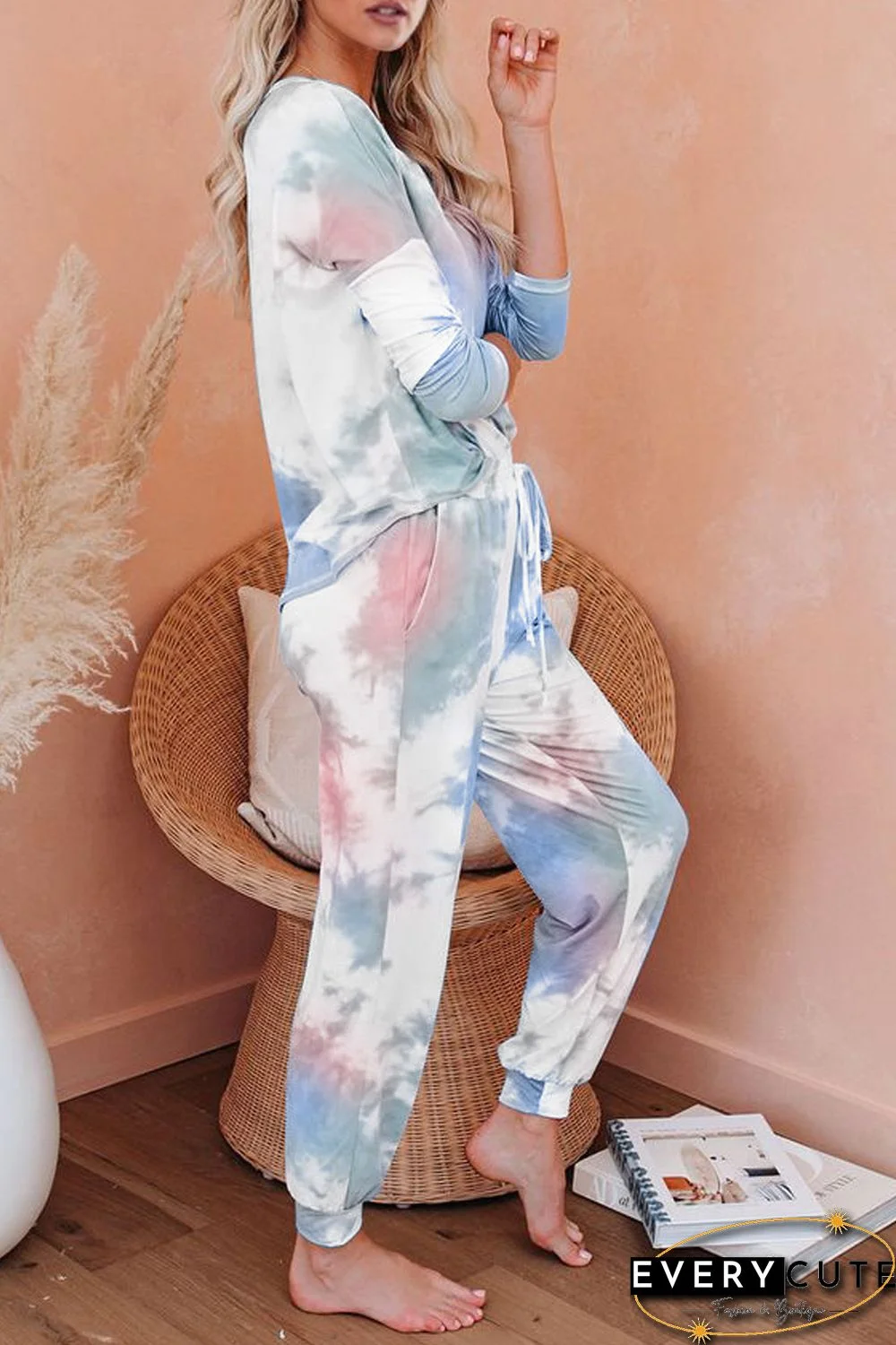 Multicolor Tie Dye Knit Long Sleeve Joggers Set