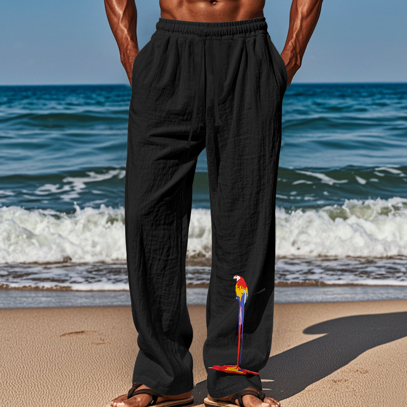 Men's Casual Solid Color Cotton And Linen Comfortable Vacation Pants