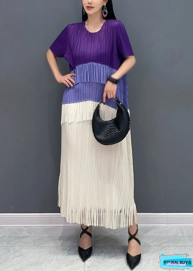 Style Purple Tasseled Patchwork Silk Long Dresses Summer