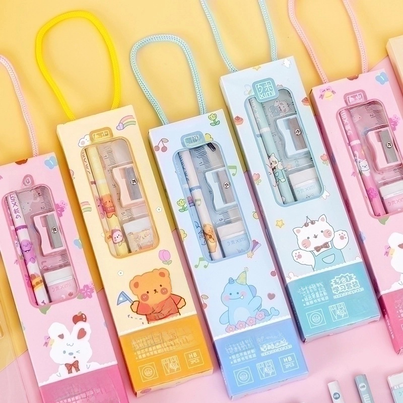 1 Set Rabbit Class Learning Plastic Wood Paper Cute Stationary Sets