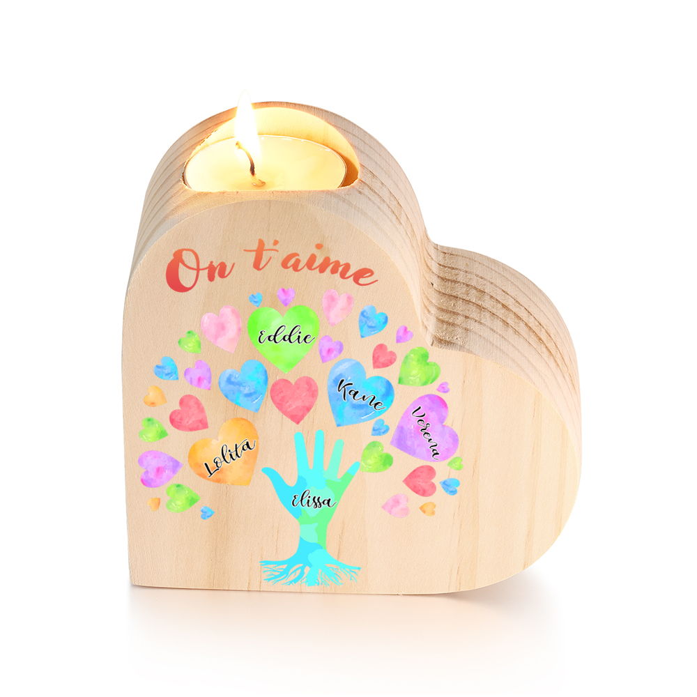  Bougeoir en Bois 5 Prénoms Personnalisés avec Texte sans bougie pour Famille