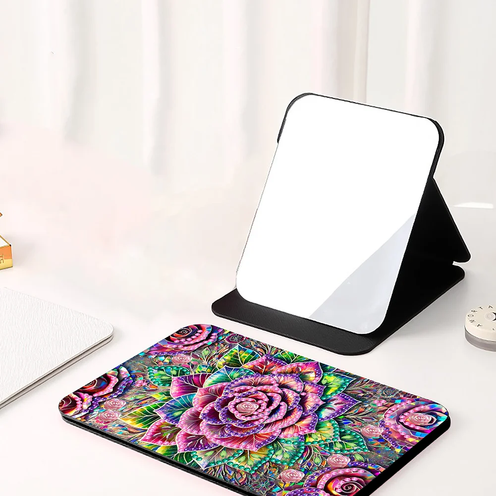 DIY Diamond Art Shiny Crystal Mirror Lightweight Standing Makeup Mirror (Rose)