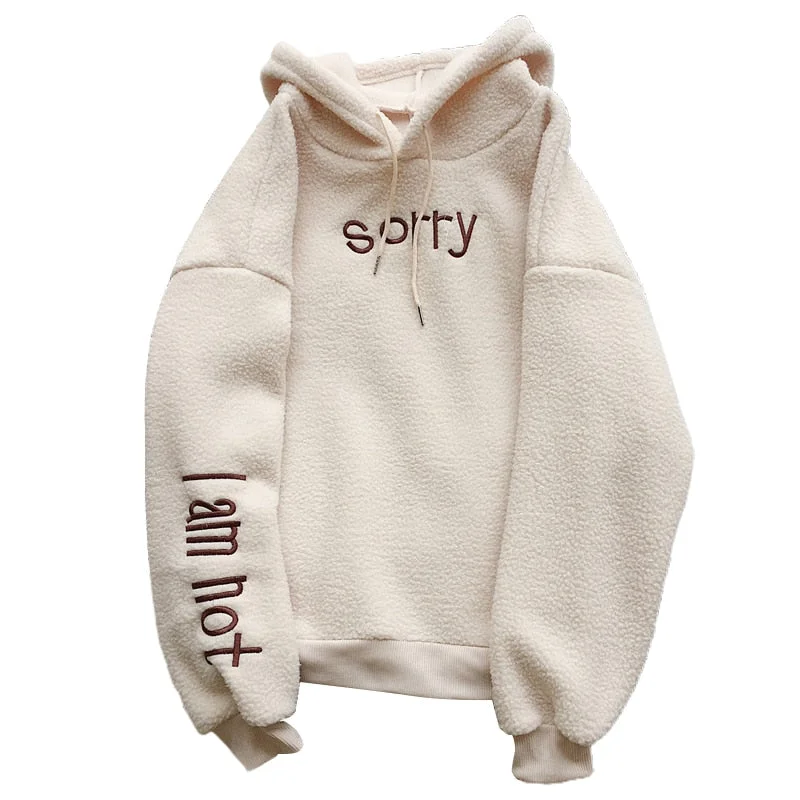 Hoodies Sweatshirts Women Autumn Winter Lamb Wool Hoodies Oversize Pullover Velvet Thicken Warm Hoodie Sweatshirts Streetwear