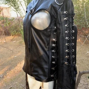 pornhint Pornhint Leather Straitjacket -Sides Crotch Strap /Restraining Bondage / BDSM / Open Chest/ Fetish / ABDL / women /legs harness, gift for her