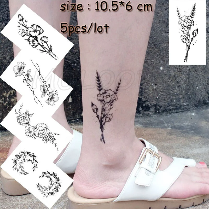 5 Pcs Temporary Tattoo Sticker Tree Bird Moon Sun Forest Waterproof Fake Tatto Water Transfer Tatoo Art for Kid Girl Woman Man