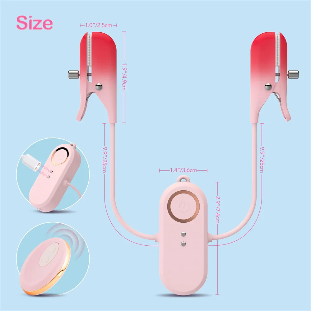 Gradient Pink Wearable Nipple Clamps Vibrator