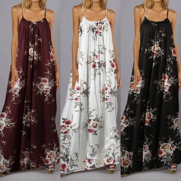 Summer Casual Fashion Swing Floral Print Spaghetti Strap Backless Long Maxi Dress Vestidos Plus Size - Shop Trendy Women's Clothing | LoverChic