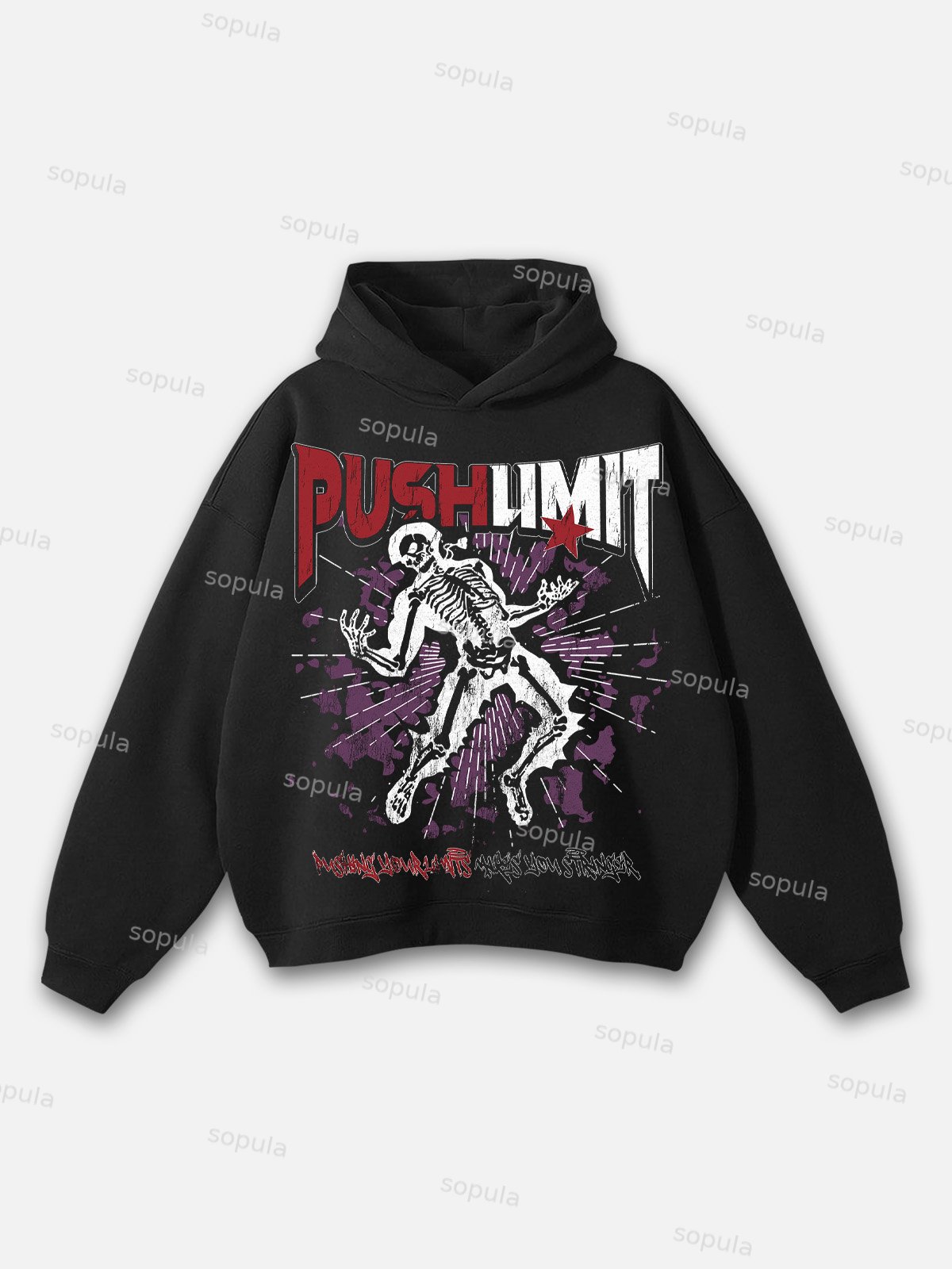 Sopula Push Limit Breaks Skull Retro Graphic Hoodie - SOPULA